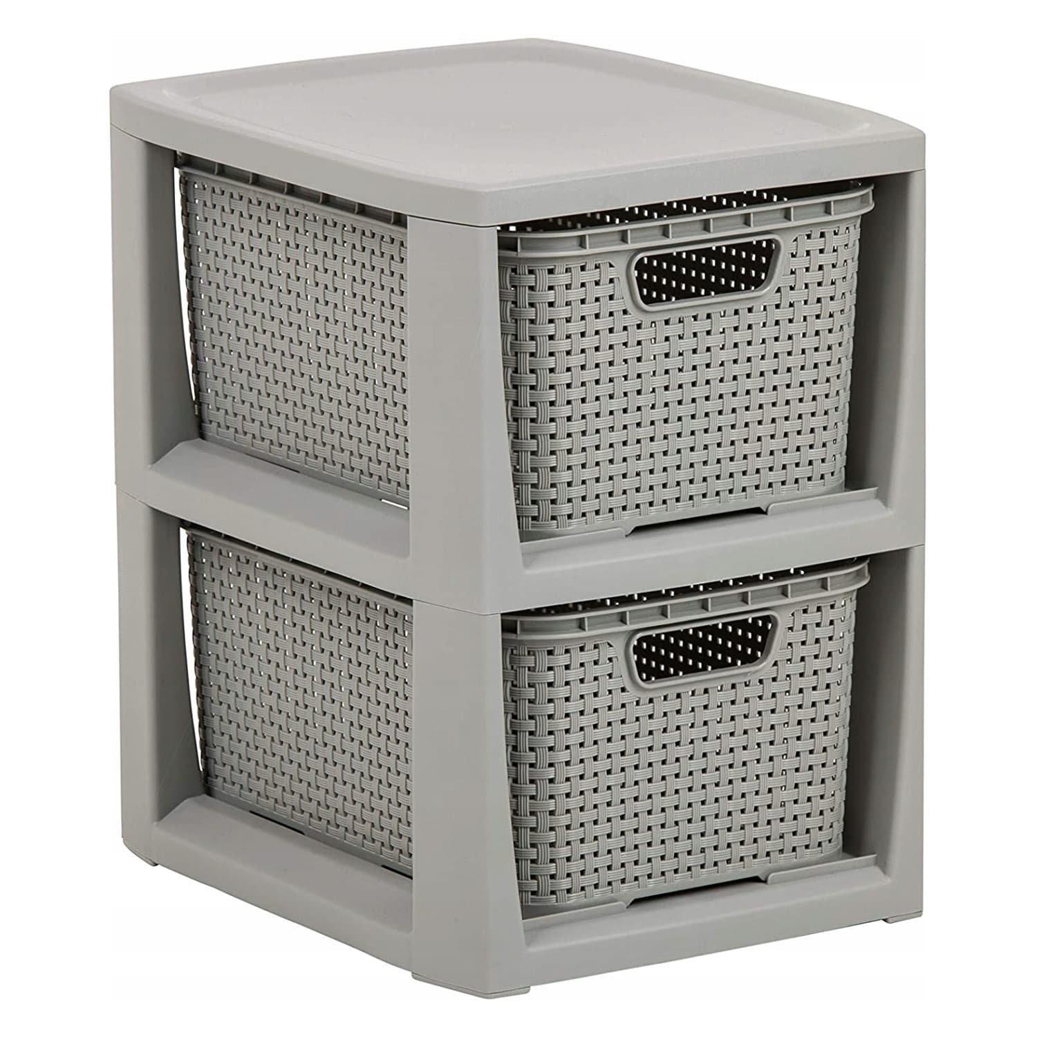 Regal z 2 košarama BranQ Rattan, siv
