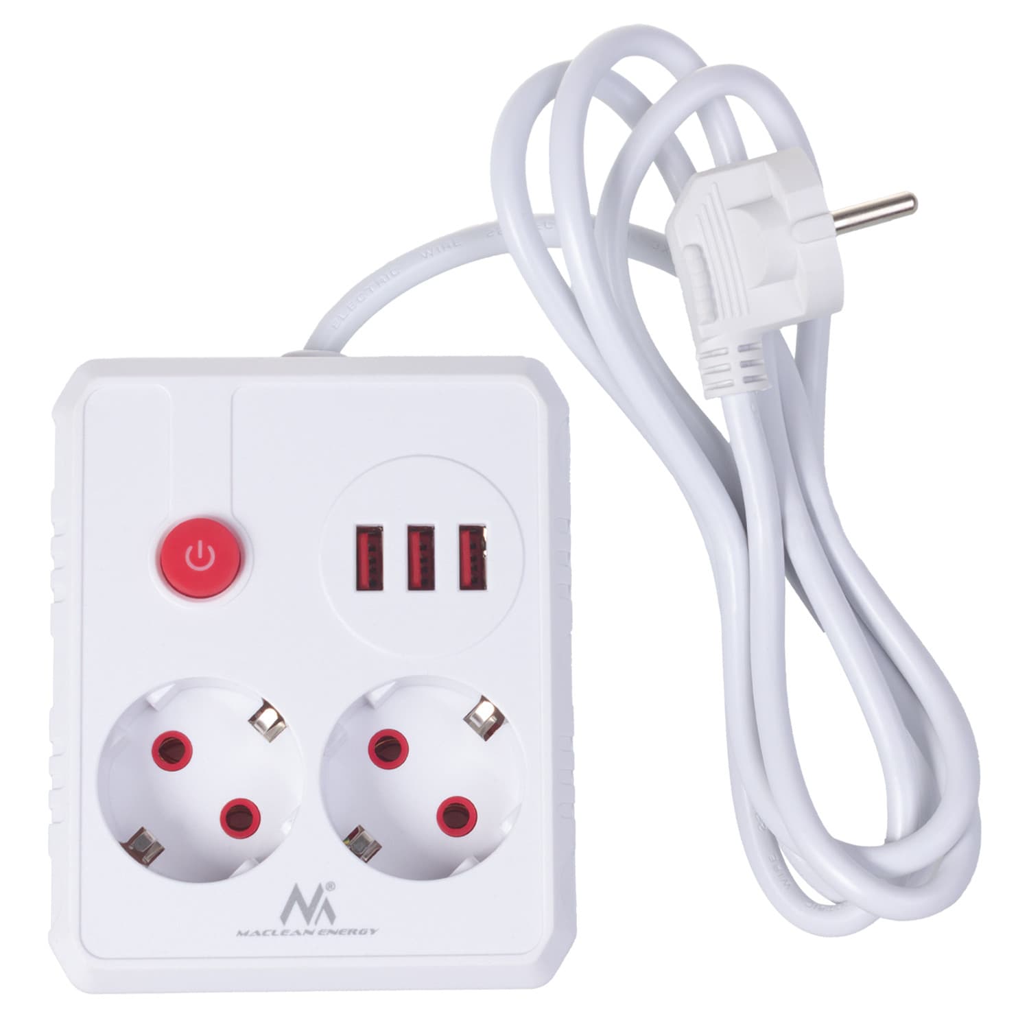 Maclean podaljšek 2x230V + 3xUSB, 1.5m, bela 2