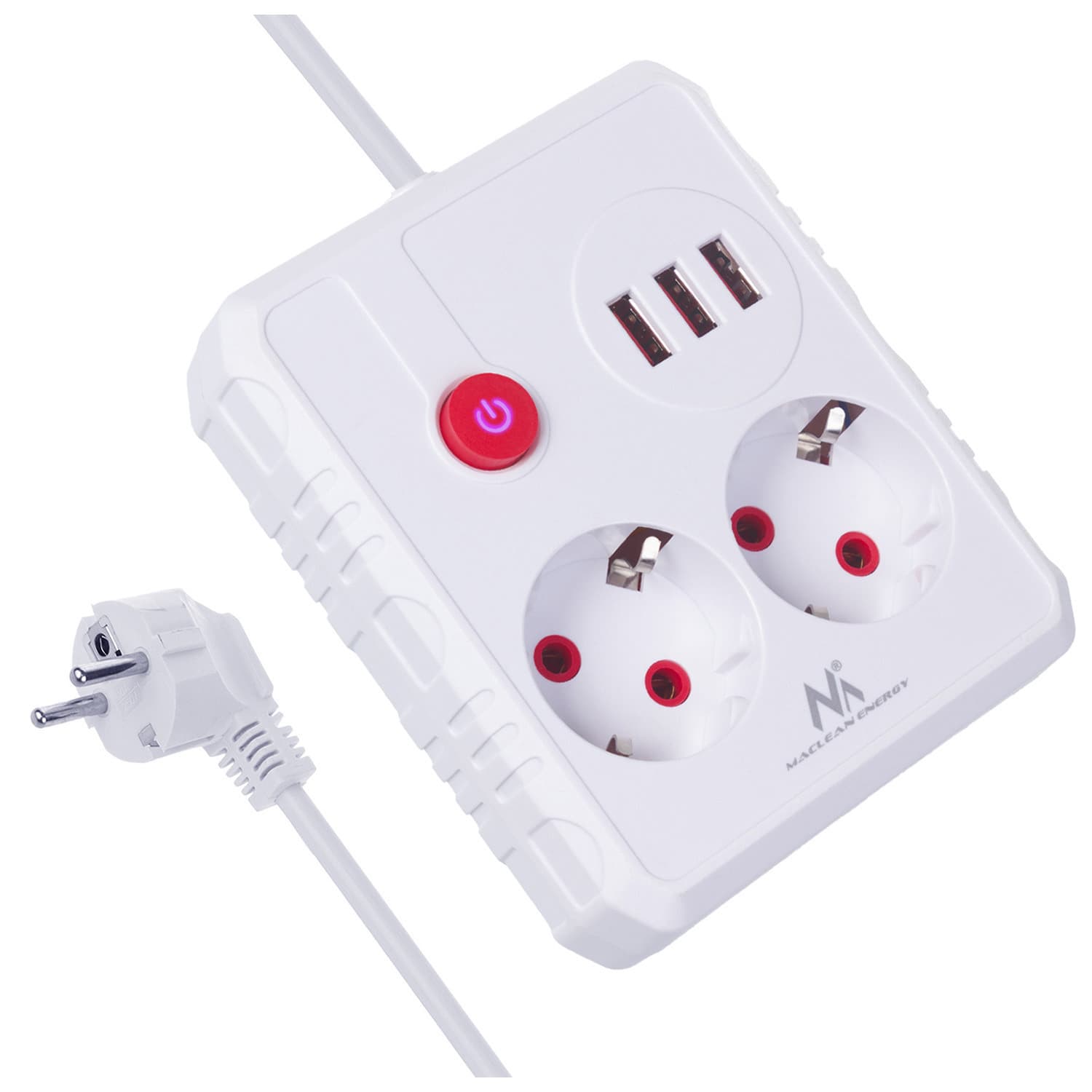 Maclean podaljšek 2x230V + 3xUSB, 1.5m, bela