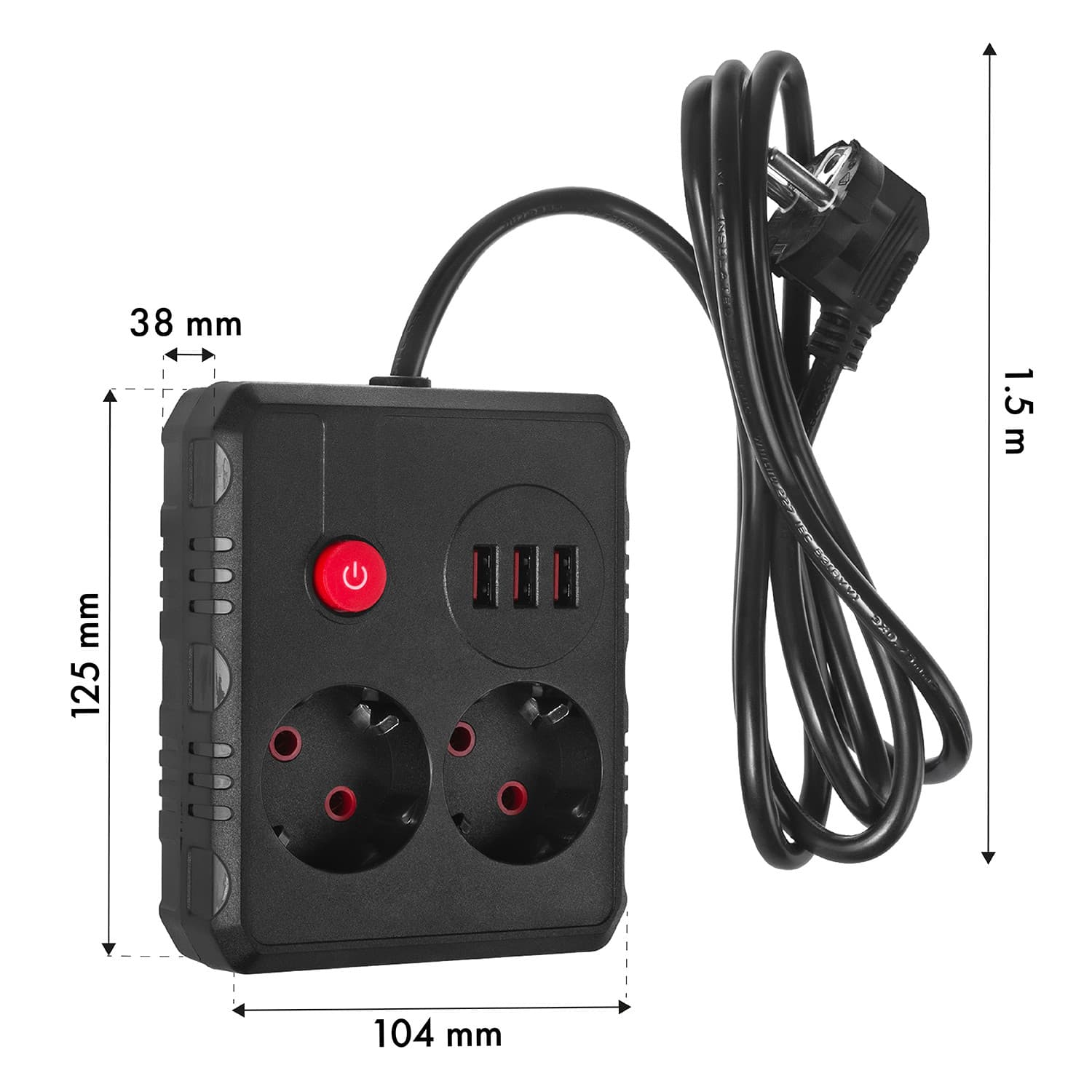 Maclean podaljšek 2x230V + 3xUSB, 1.5m, črna 7