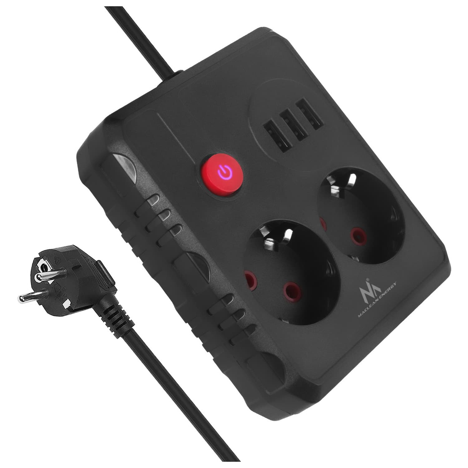 Maclean podaljšek 2x230V + 3xUSB, 1.5m, črna
