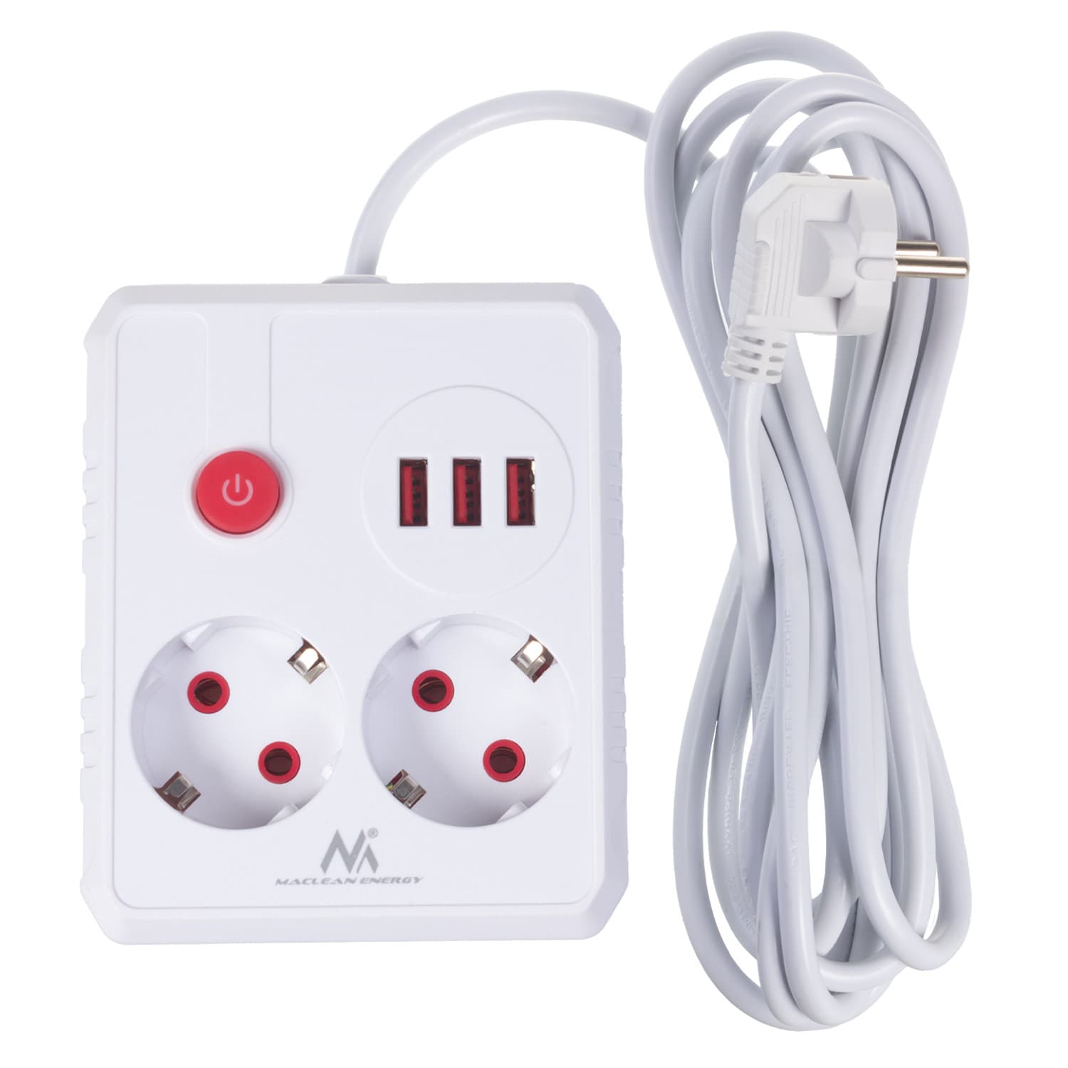 Maclean podaljšek 2x230V + 3xUSB, 3m, bela 2