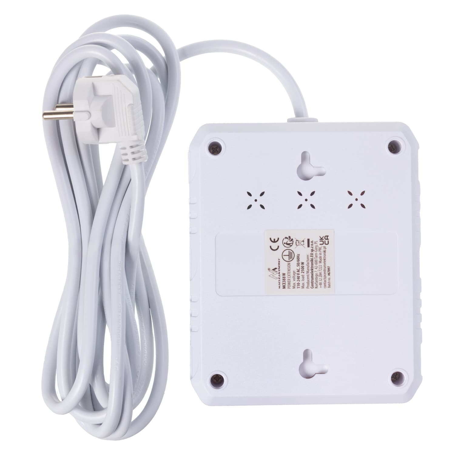 Maclean podaljšek 2x230V + 3xUSB, 3m, bela 3