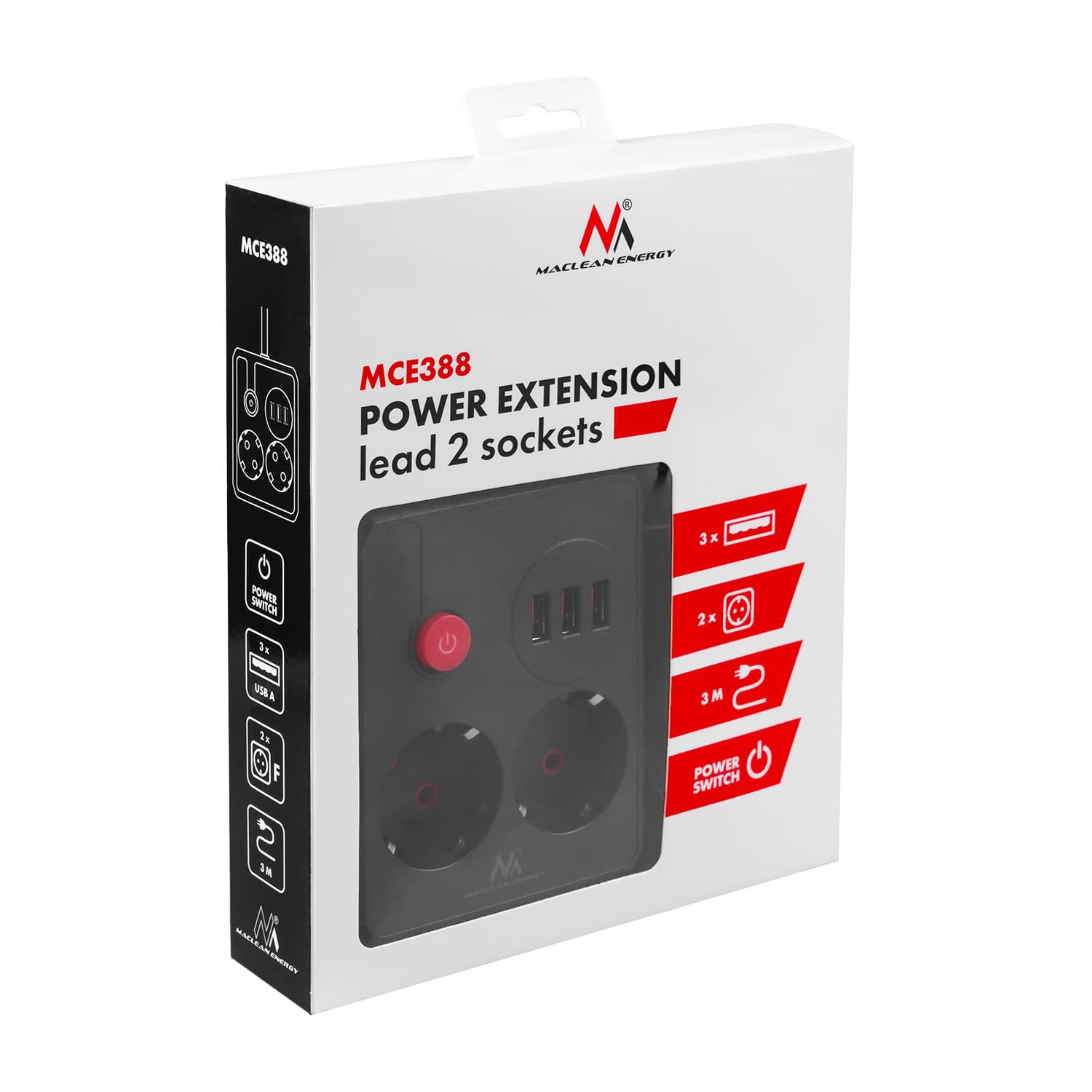 Maclean podaljšek 2x230V + 3xUSB, 3m, črna 6