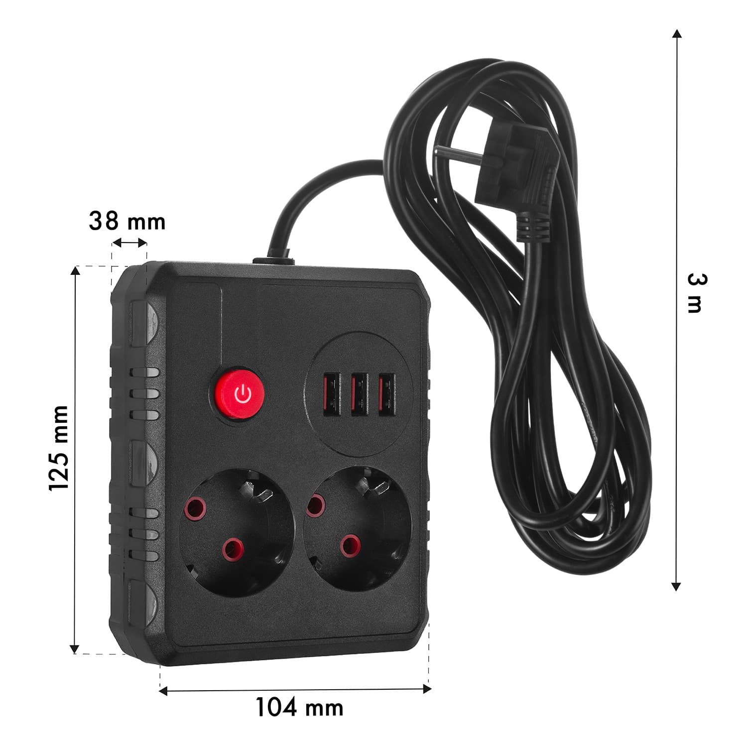 Maclean podaljšek 2x230V + 3xUSB, 3m, črna 7