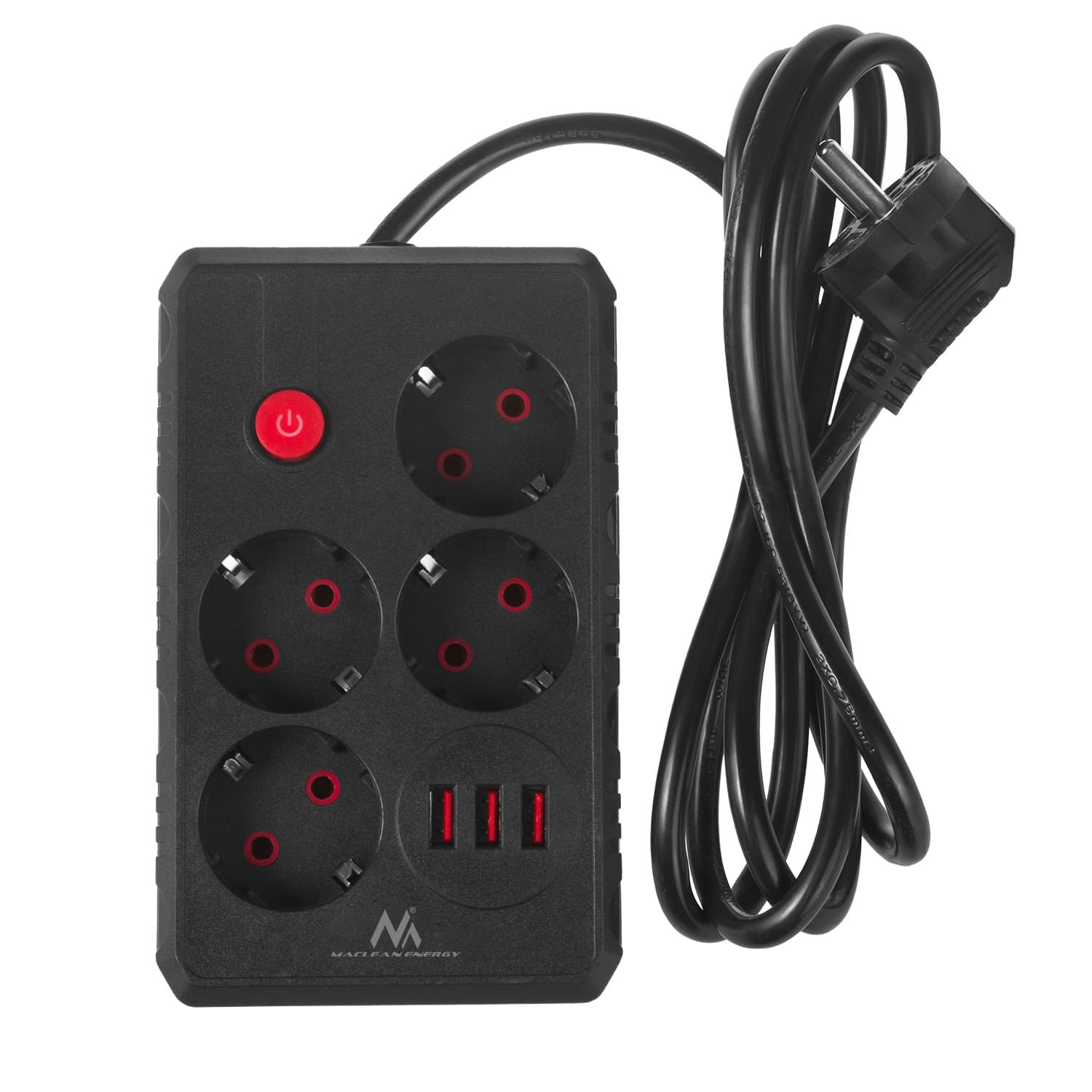 Podaljšek Maclean 4 vtičnice + 3xUSB, 1.5m, črn 2