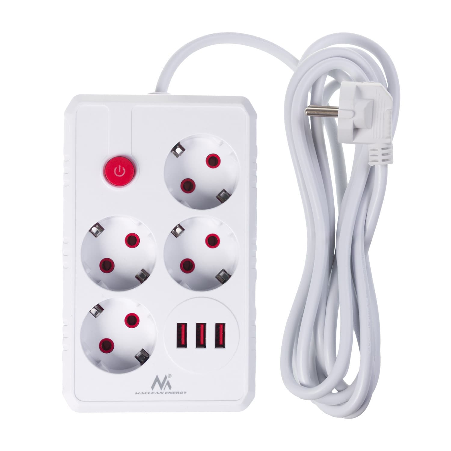 Maclean podaljšek 4x230V + 3xUSB, 3m, bela 2