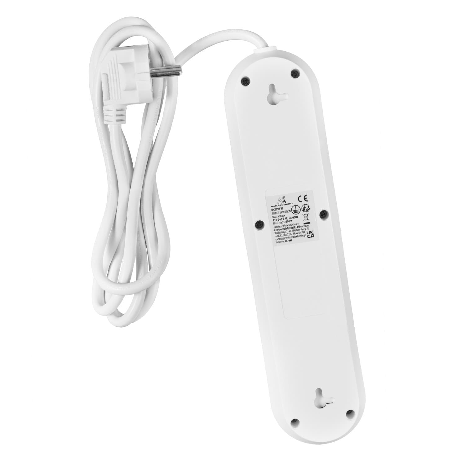 Maclean podaljšek 3x230V + 3xUSB, 1.5m, bela 3