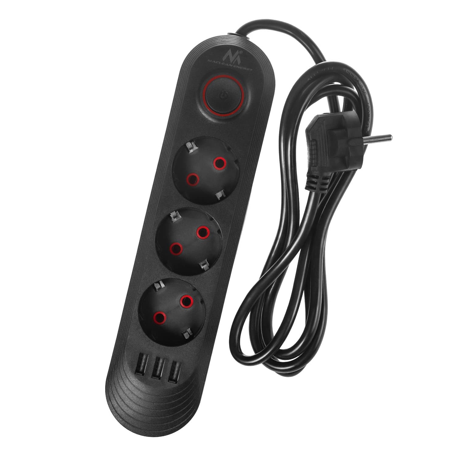 Maclean podaljšek 3x230V + 3xUSB, 1.5m, črna 2