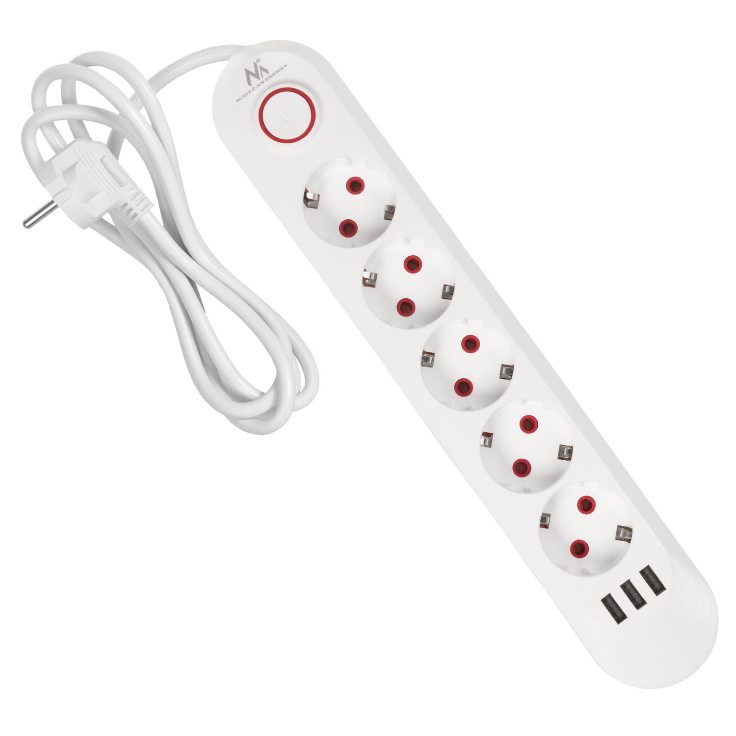 Podaljšek Maclean 5 vtičnic + 3xUSB, 1.5m, bel 2