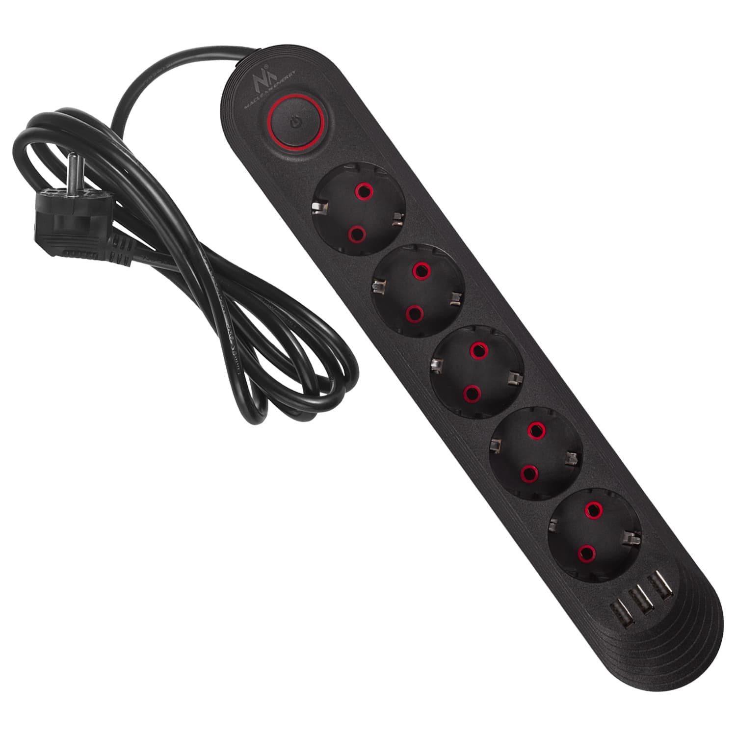 Maclean podaljšek 5x230V + 3xUSB, 1.5m, črna 2