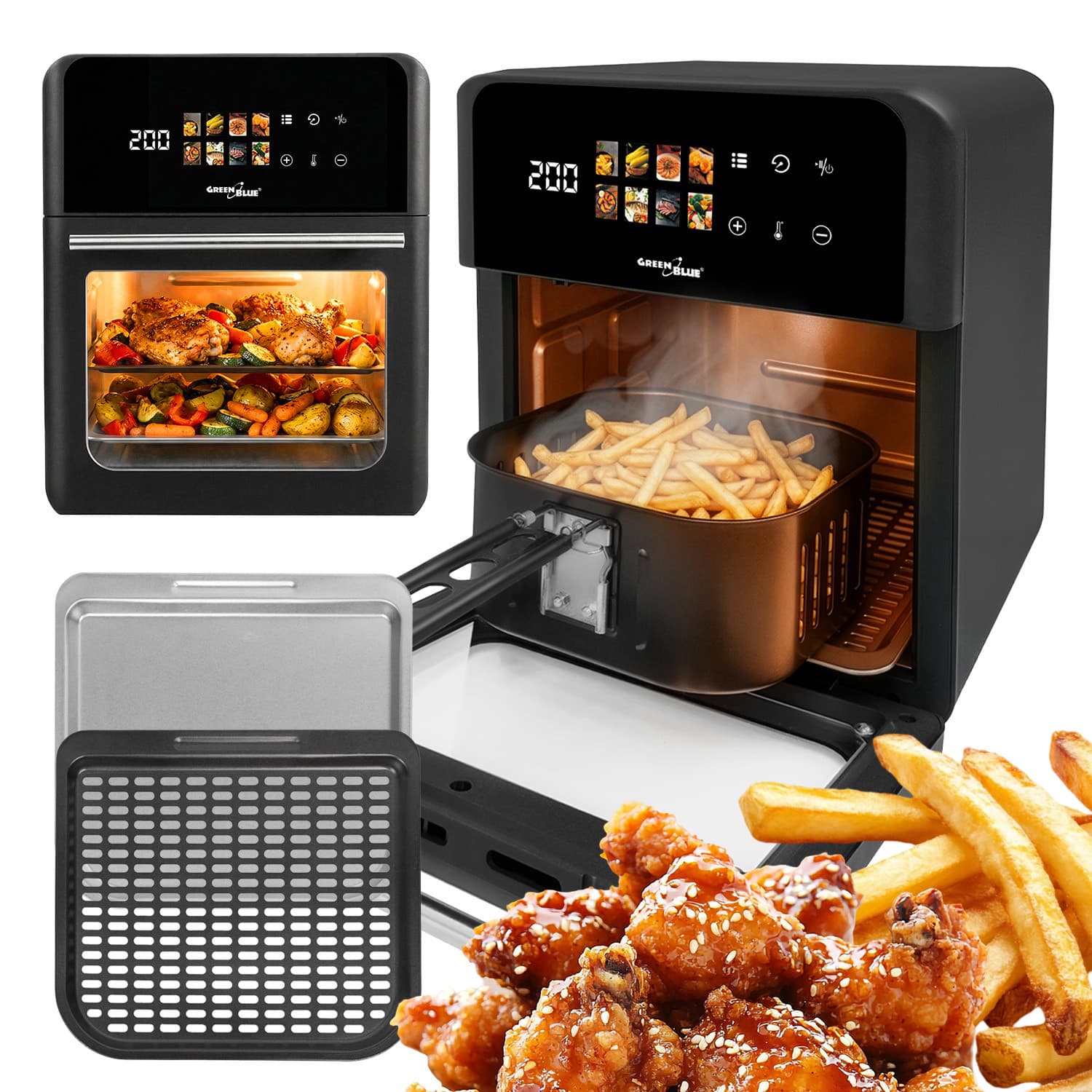 Friteza na vroč zrak GreenBlue Air Fryer 10L, 1800W, 8 programov