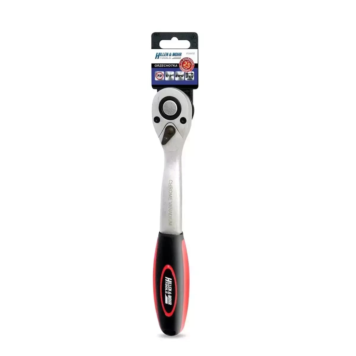 Dedra ukrivljena ročica 1/2" z 72 zobmi, 255 mm, CrV