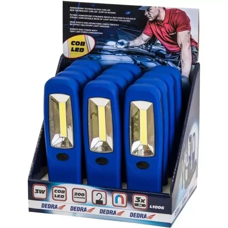 Ročna LED svetilka Dedra 3W COB, 200lm, z baterijami 2