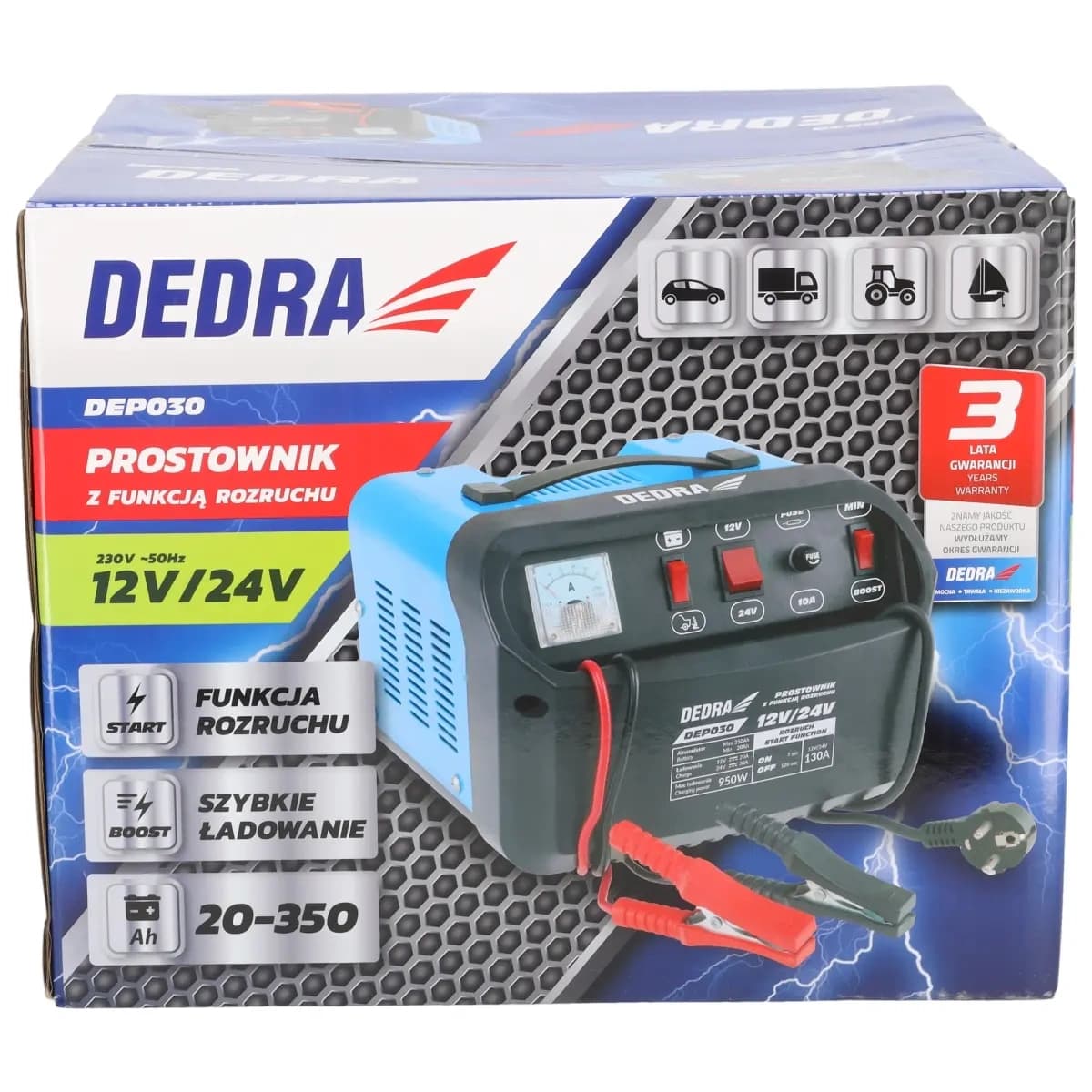 Dedra Polnilnik z zagonom 12/24V, 20-350Ah 8