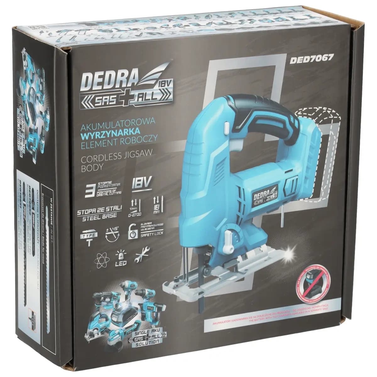 Dedra Akumulatorska vbodna žaga SAS+ALL 18V, 18mm, za les 80mm 4