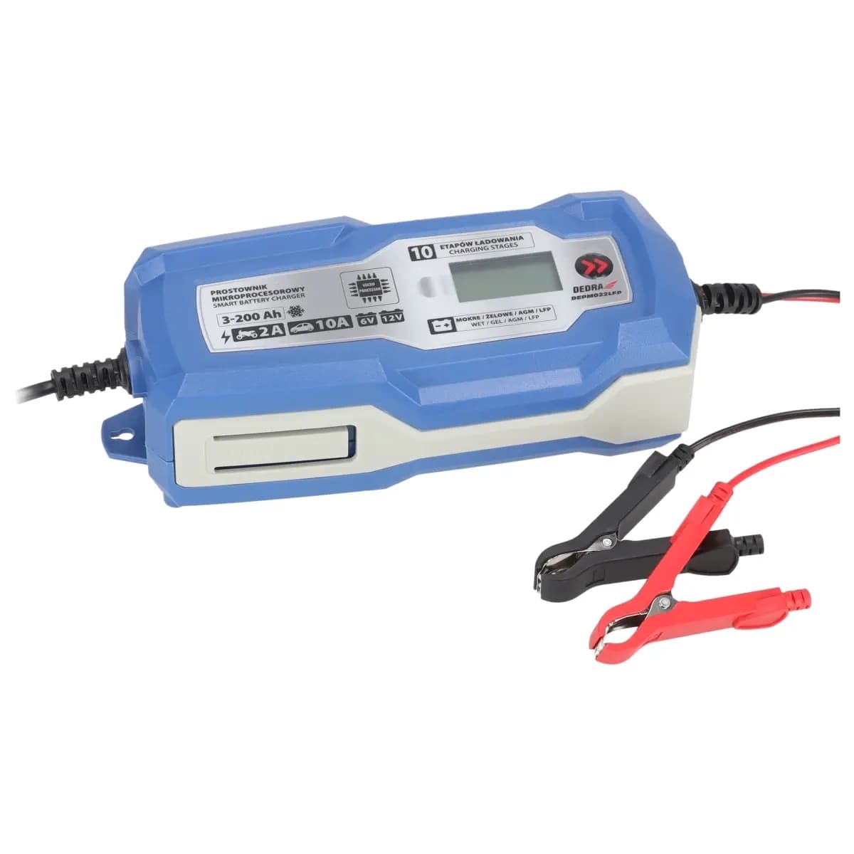 Dedra Mikroprocesorski polnilnik 10A, LCD, 6/12V (3-200Ah)