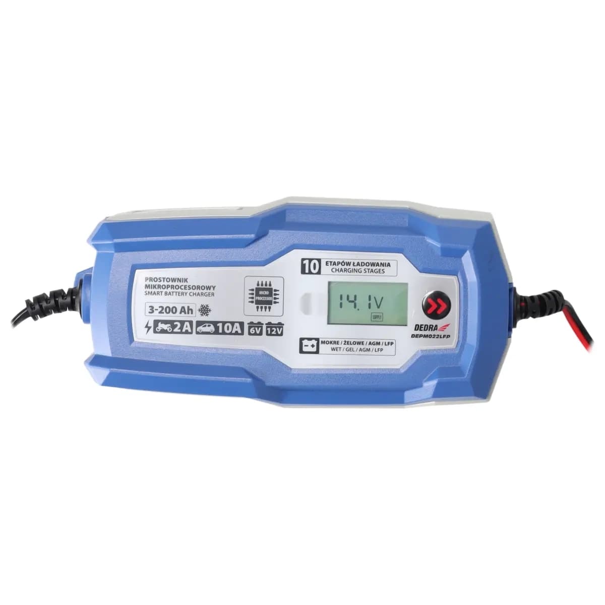 Dedra Mikroprocesorski polnilnik 10A, LCD, 6/12V (3-200Ah) 3