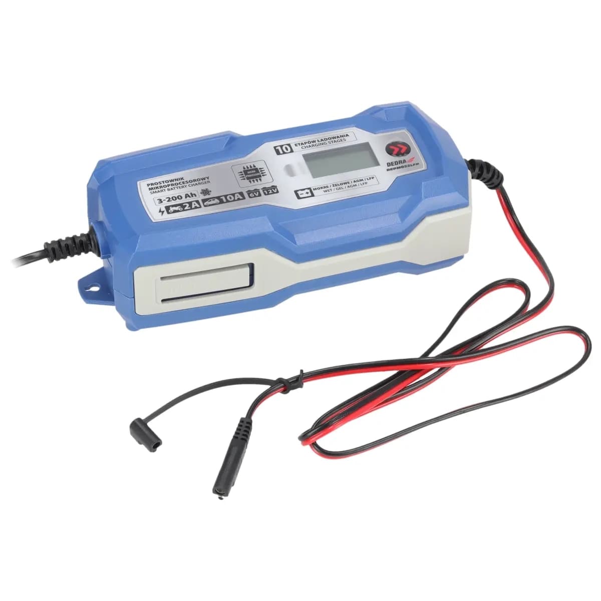 Dedra Mikroprocesorski polnilnik 10A, LCD, 6/12V (3-200Ah) 5