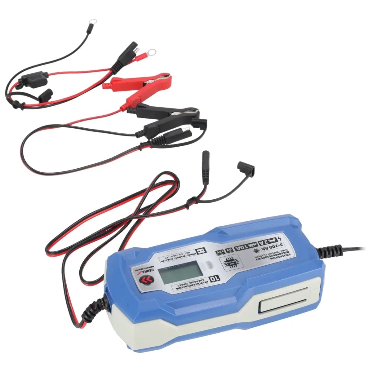 Dedra Mikroprocesorski polnilnik 10A, LCD, 6/12V (3-200Ah) 6