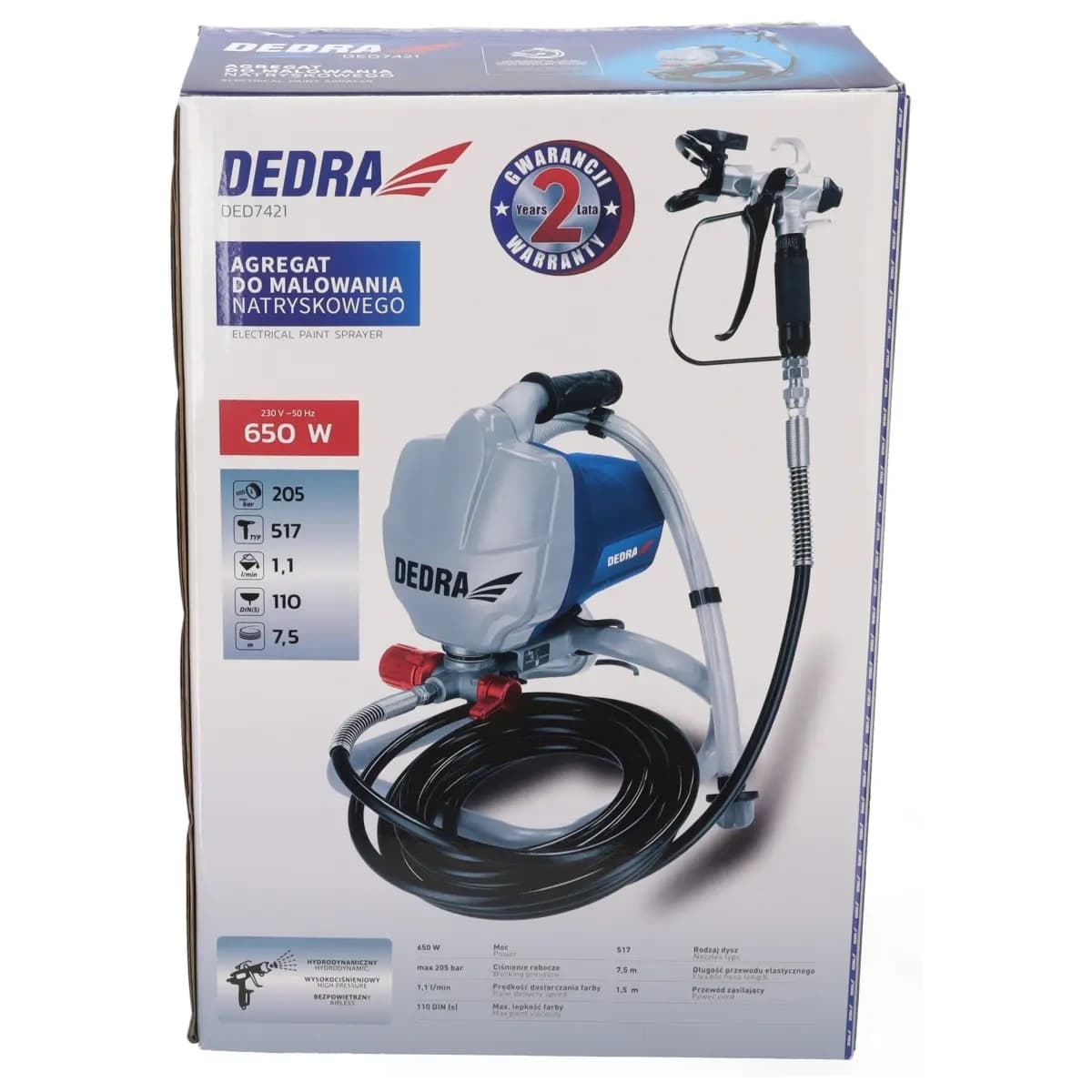 Dedra visokotlačna brizgalna naprava 650W, 1.1L/min, cev 7.5m, pištola 517 2
