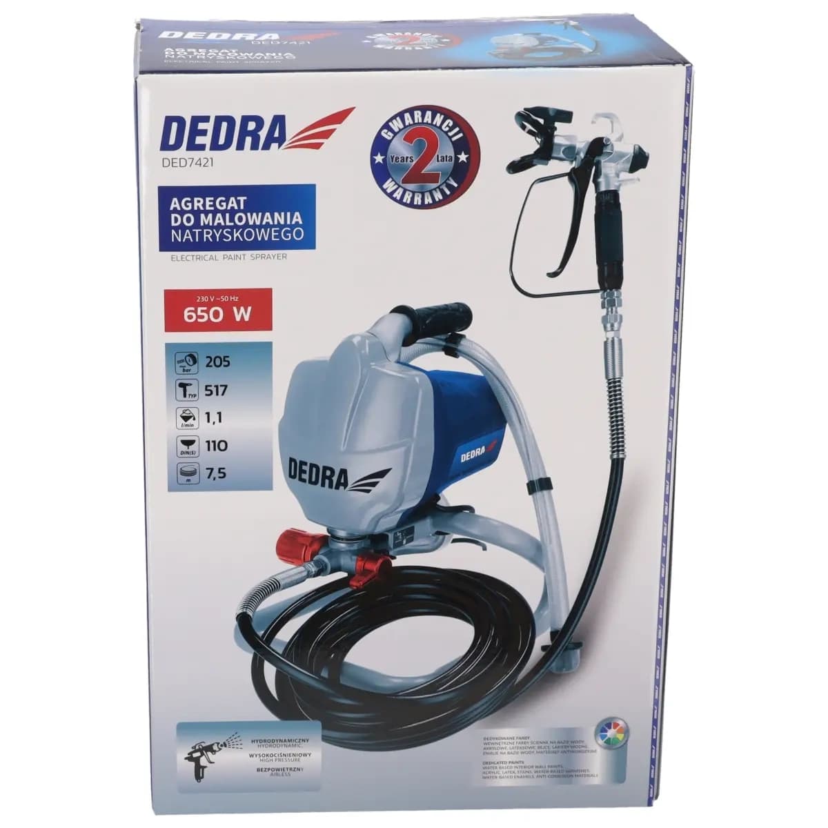 Dedra visokotlačna brizgalna naprava 650W, 1.1L/min, cev 7.5m, pištola 517 4