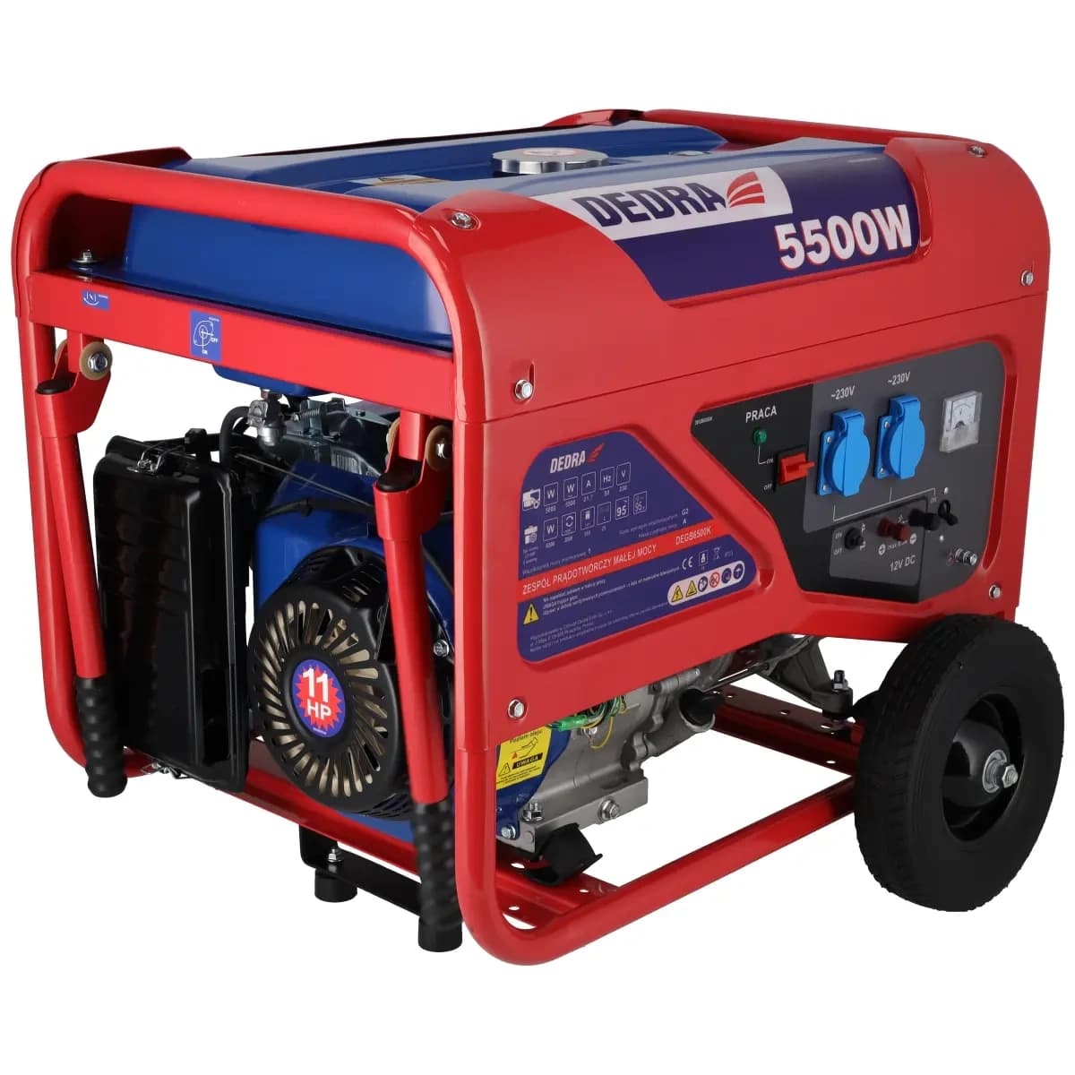 Agregat/generator Dedra DEGB6500K, 5.0kW, 2x230V, 1x12V, kolesa 5