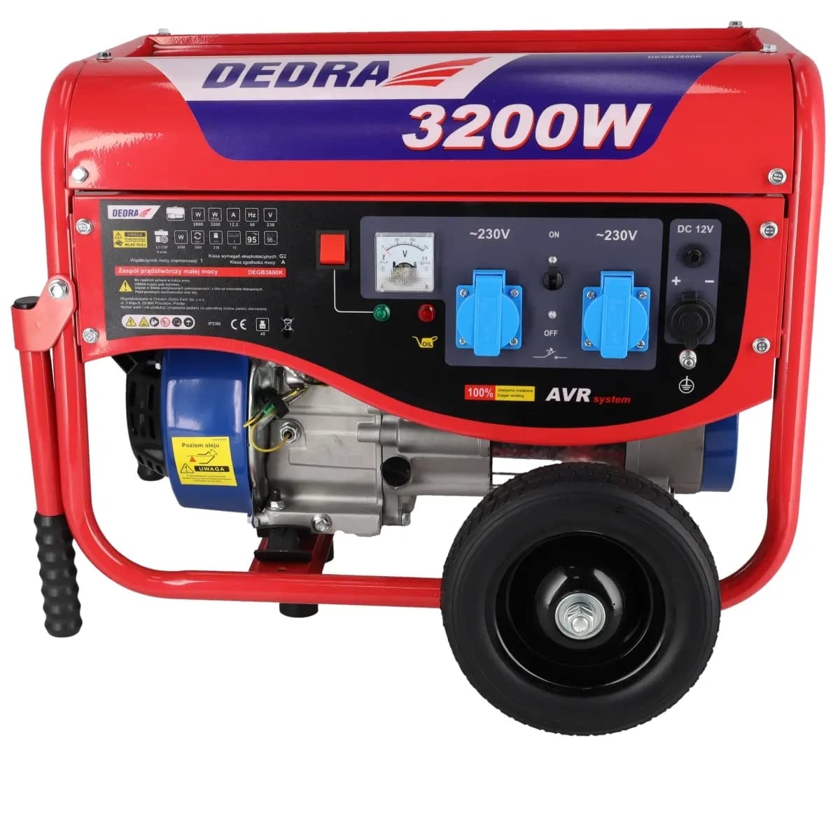 Agregat/generator Dedra DEGB3600K, 2.8kW, 2x230V, 1x12V, kolesa