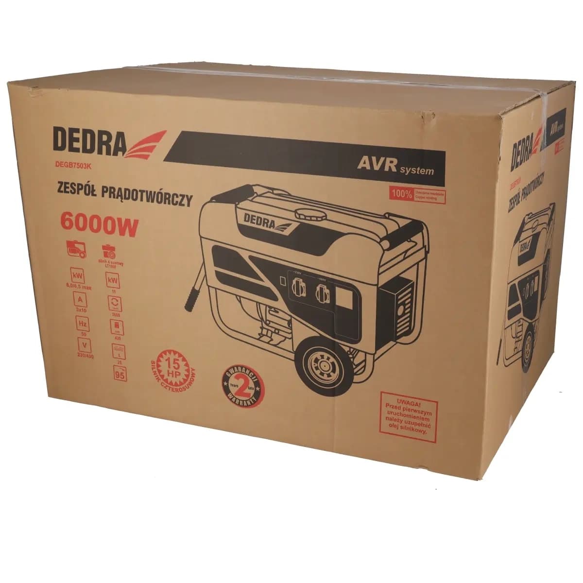 Agregat/generator Dedra DEGB7503K, 6.0kW, 1x400V, 1x230V, 1x12V, kolesa 3