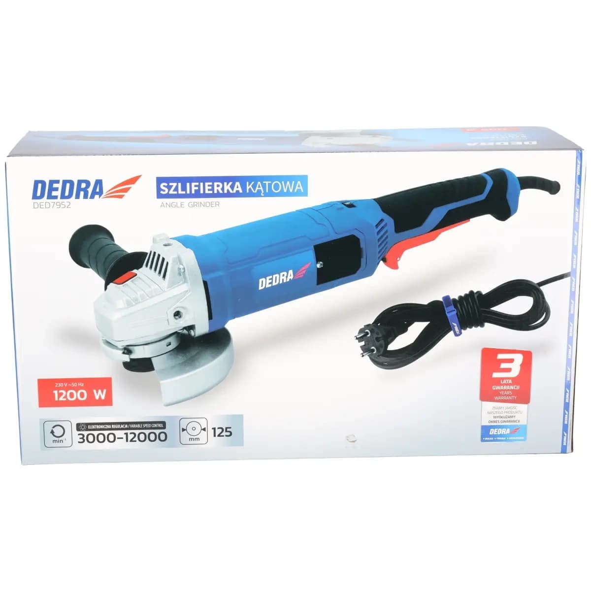 Kotni brusilnik Dedra 125mm 1200W s regulacijo vrtljajev 7
