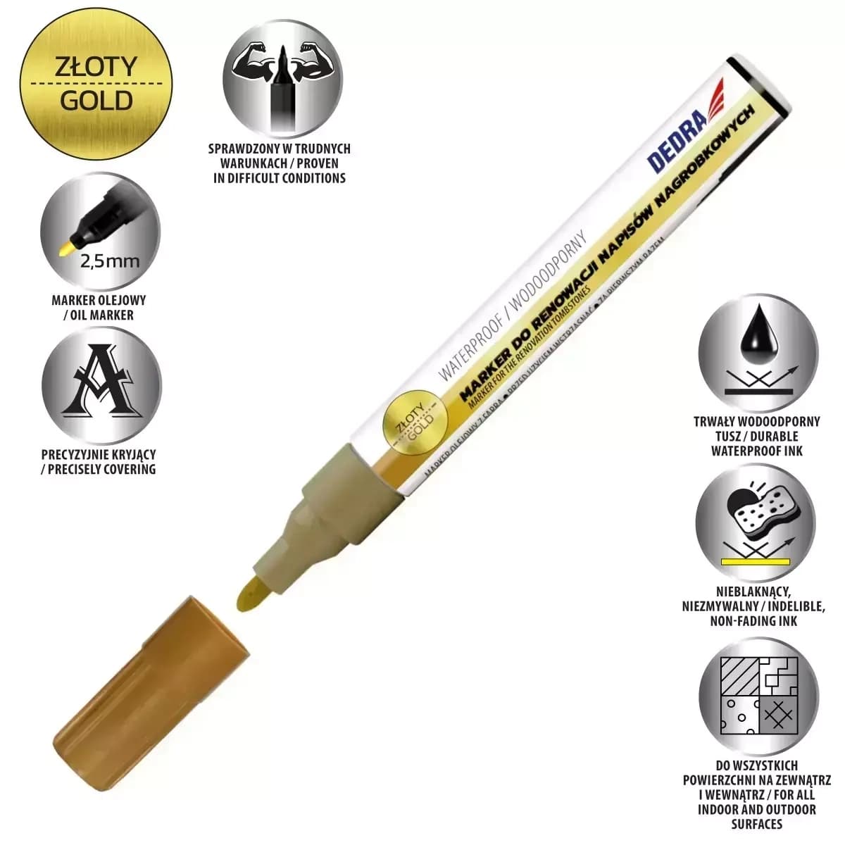Dedra Marker za spomenike, zlat, 2.5mm