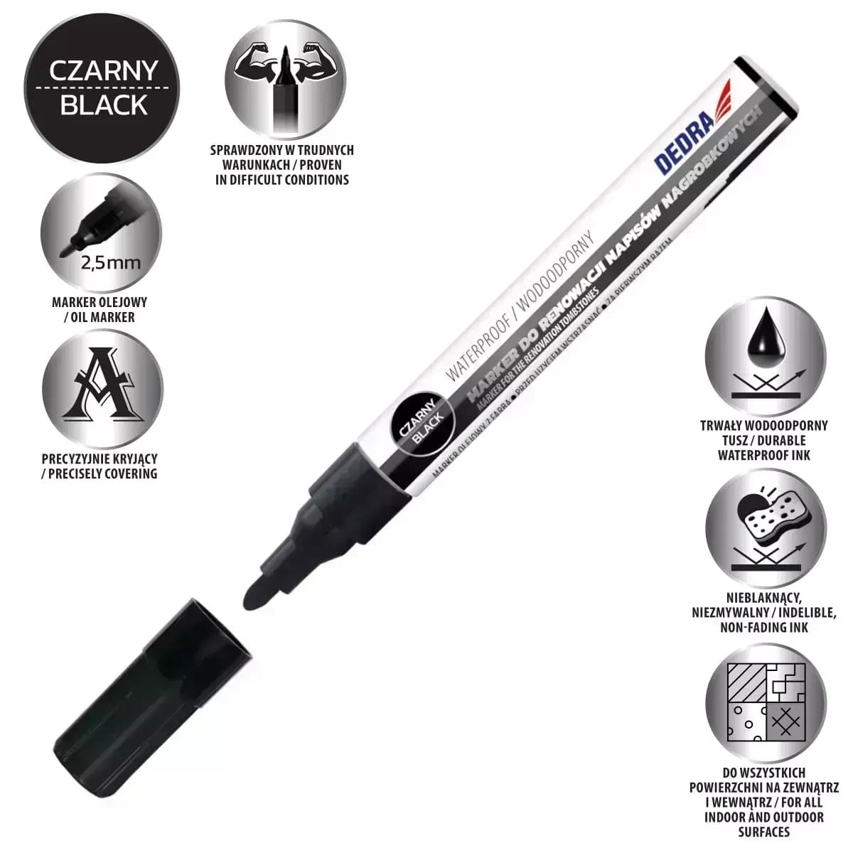 Dedra Marker za spomenike, črn, 2.5mm