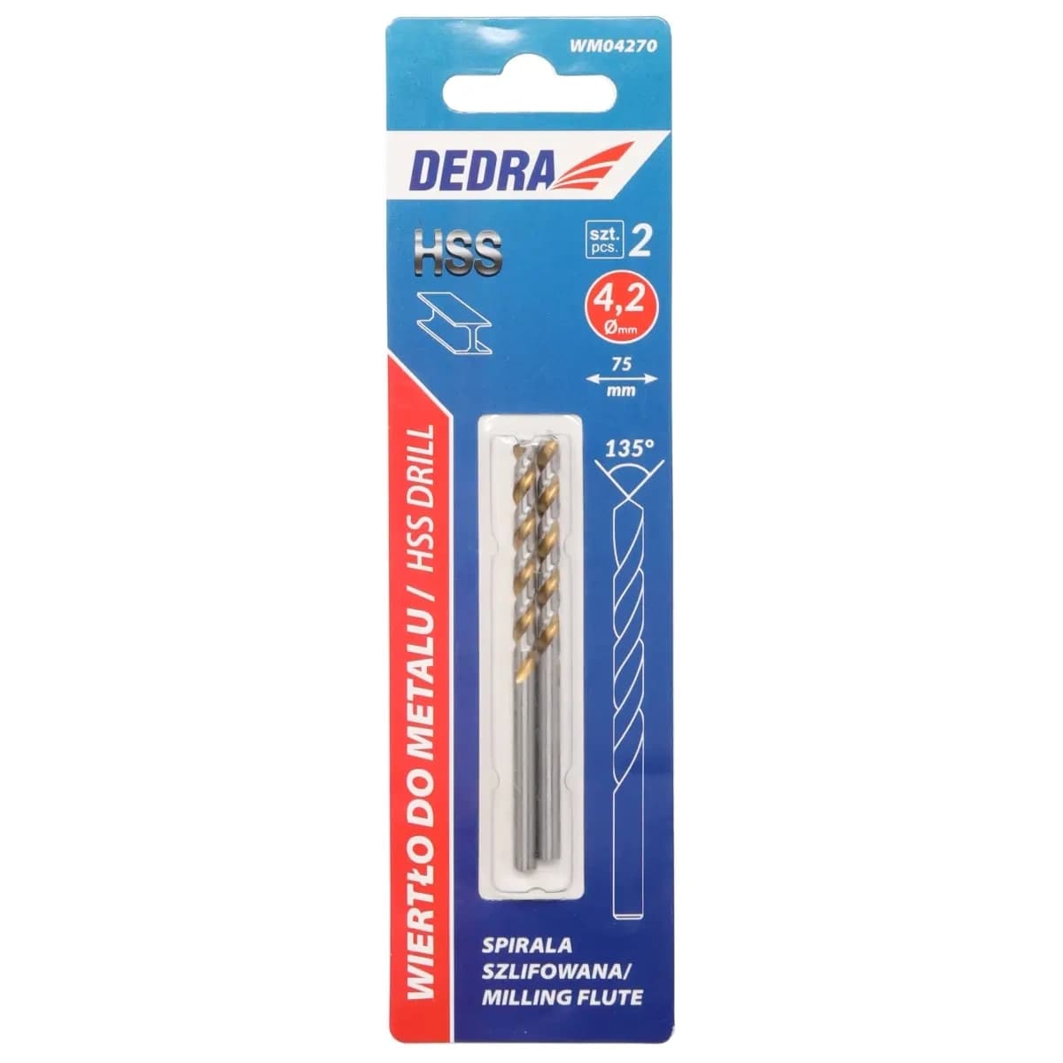 Dedra Wiertło za kovino HSS 4341, 135°, 4,2x75mm, 2 kos
