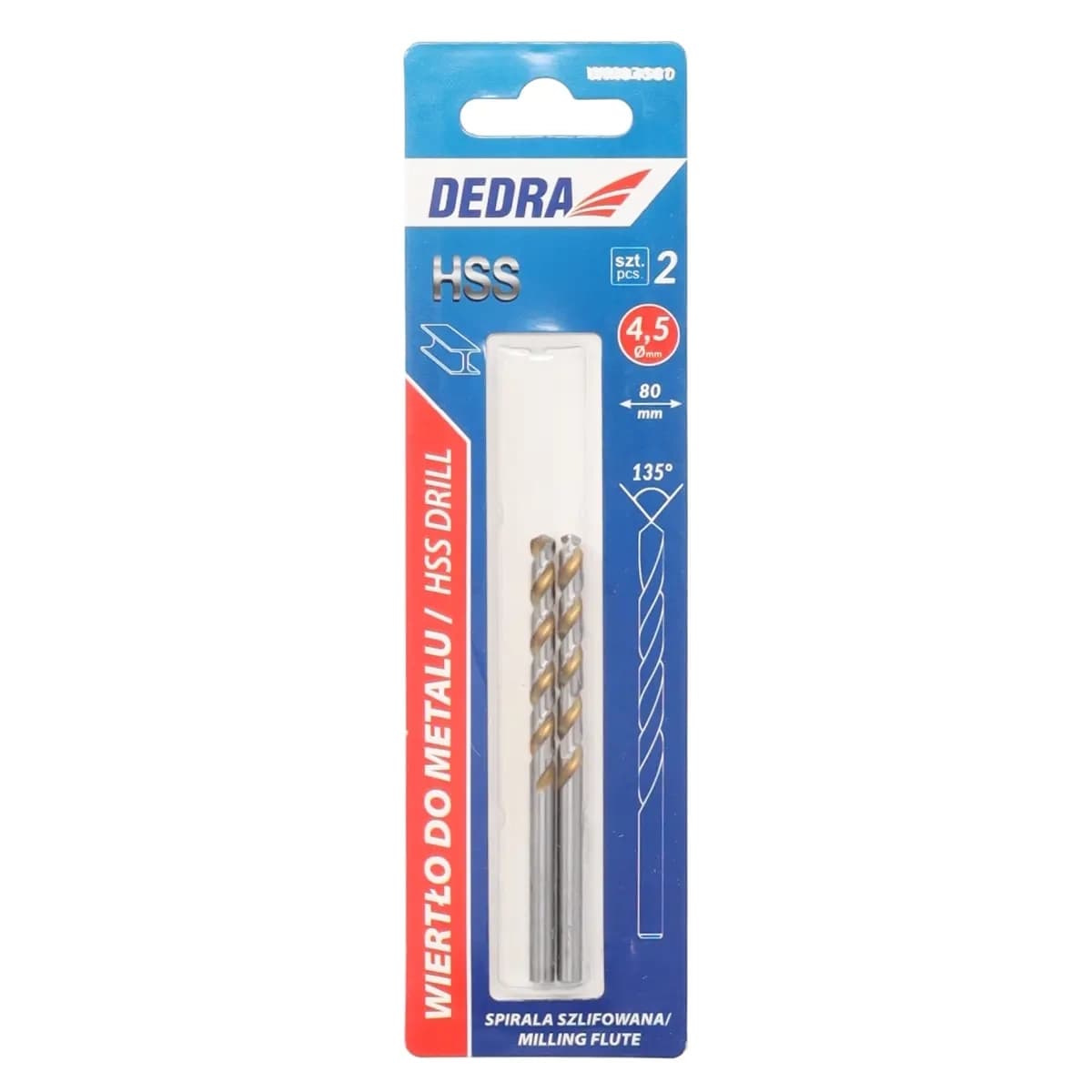 Dedra Wiertło za kovino HSS 4341, 135°, 5x86mm, 2 kos