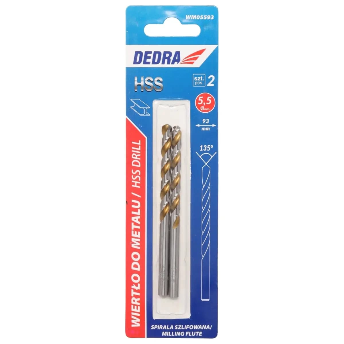 Dedra Wiertło za kovino HSS 4341, 135°, 5,5x93mm, 2 kos