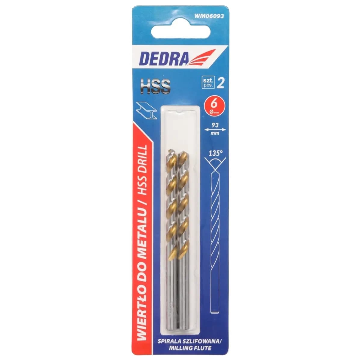 Dedra Wiertło za kovino HSS 4341, 135°, 6x93mm, 2 kos
