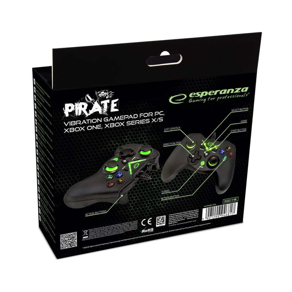 Esperanza EGG114K Pirate: Žični gamepad za PC/Xbox 6