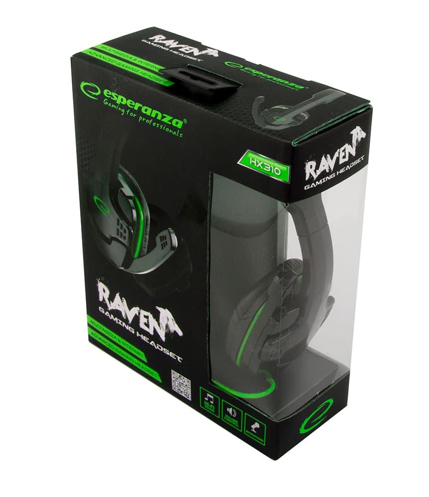Esperanza Raven gaming slušalke z mikrofonom, zelene 4