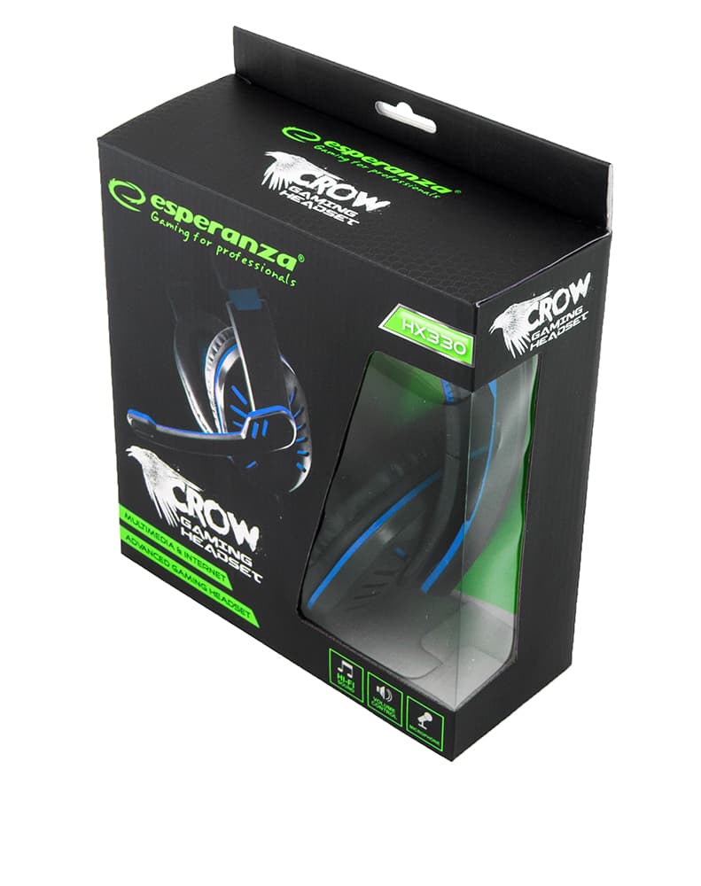 Esperanza Crow gaming slušalke z mikrofonom, modre 4