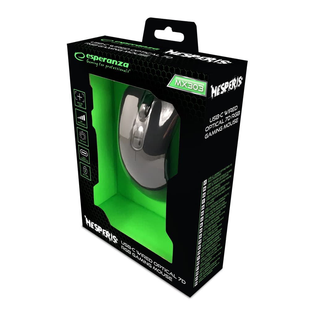 Esperanza EGM303 Gaming miška, žična, LED RGB, 7D optična, USB-C, Hesperis 4