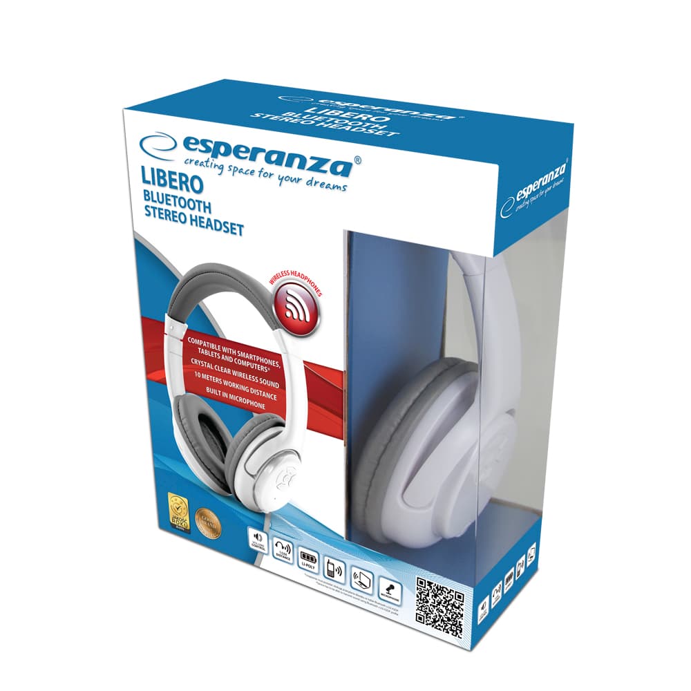 Esperanza LIBERO - bele Bluetooth slušalke z mikrofonom 4