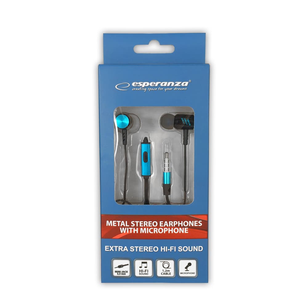 Esperanza EH207KB, kovinske slušalke z mikrofonom, črno-modre 3