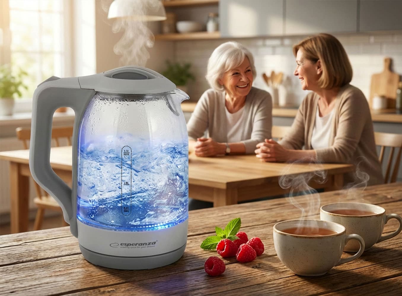 Esperanza stekleni električni čajnik Yukon LED, 1.7 L, bel 4