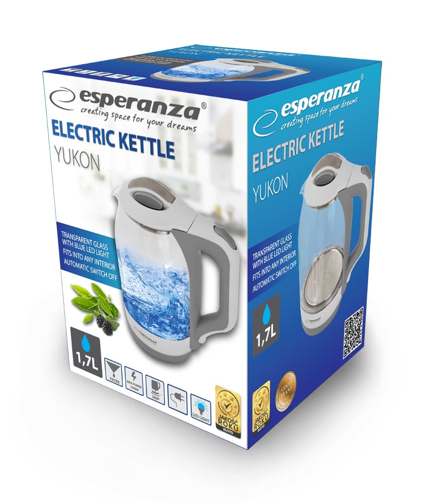 Esperanza stekleni električni čajnik Yukon LED, 1.7 L, bel 6
