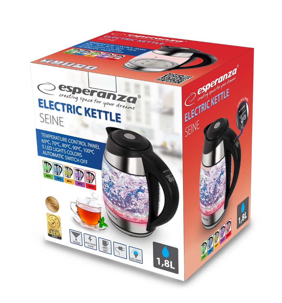 Esperanza Seine 1.8 L steklenični grelnik vode z LED in termometrom 8