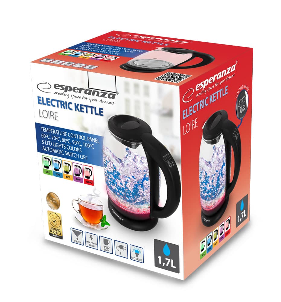 Esperanza LOIRE stekleni kuhinjski aparat z LED in termometrom, 1.7 L 6
