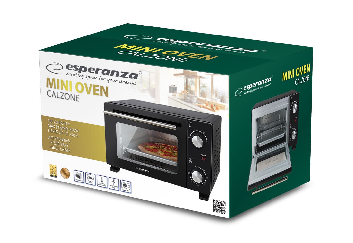 Mini pečica Esperanza CALZONE EKO007N, 10L, 800W 5