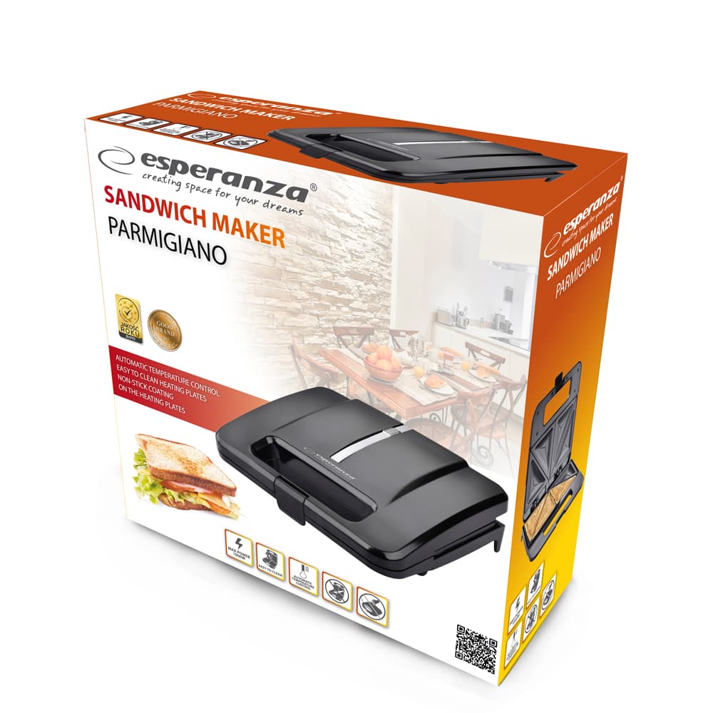 Esperanza opekač sendvičev Parmigiano, 1000W, črn 4