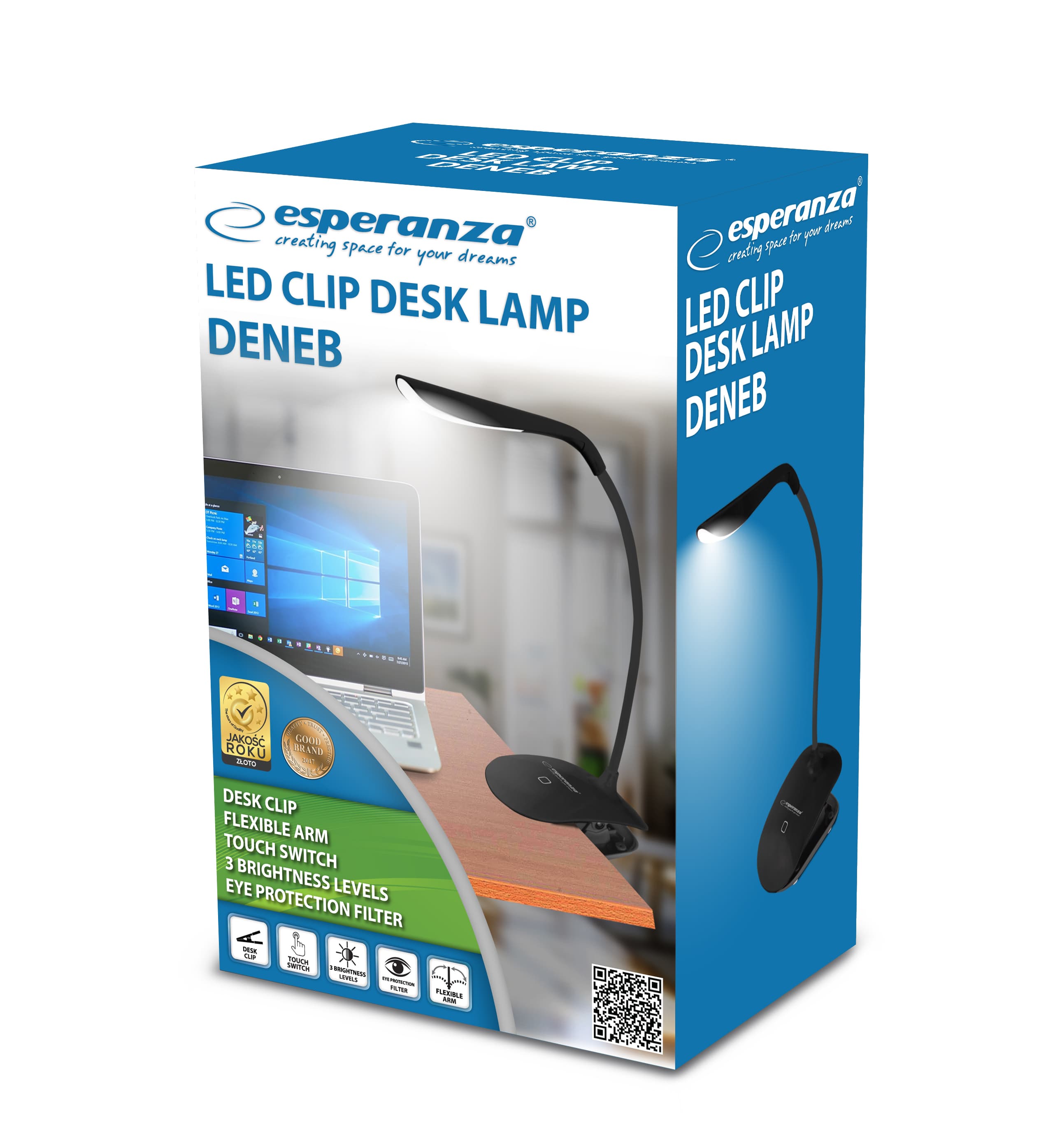Esperanza Deneb ELD104K LED namizna svetilka s klipsom, črna 2