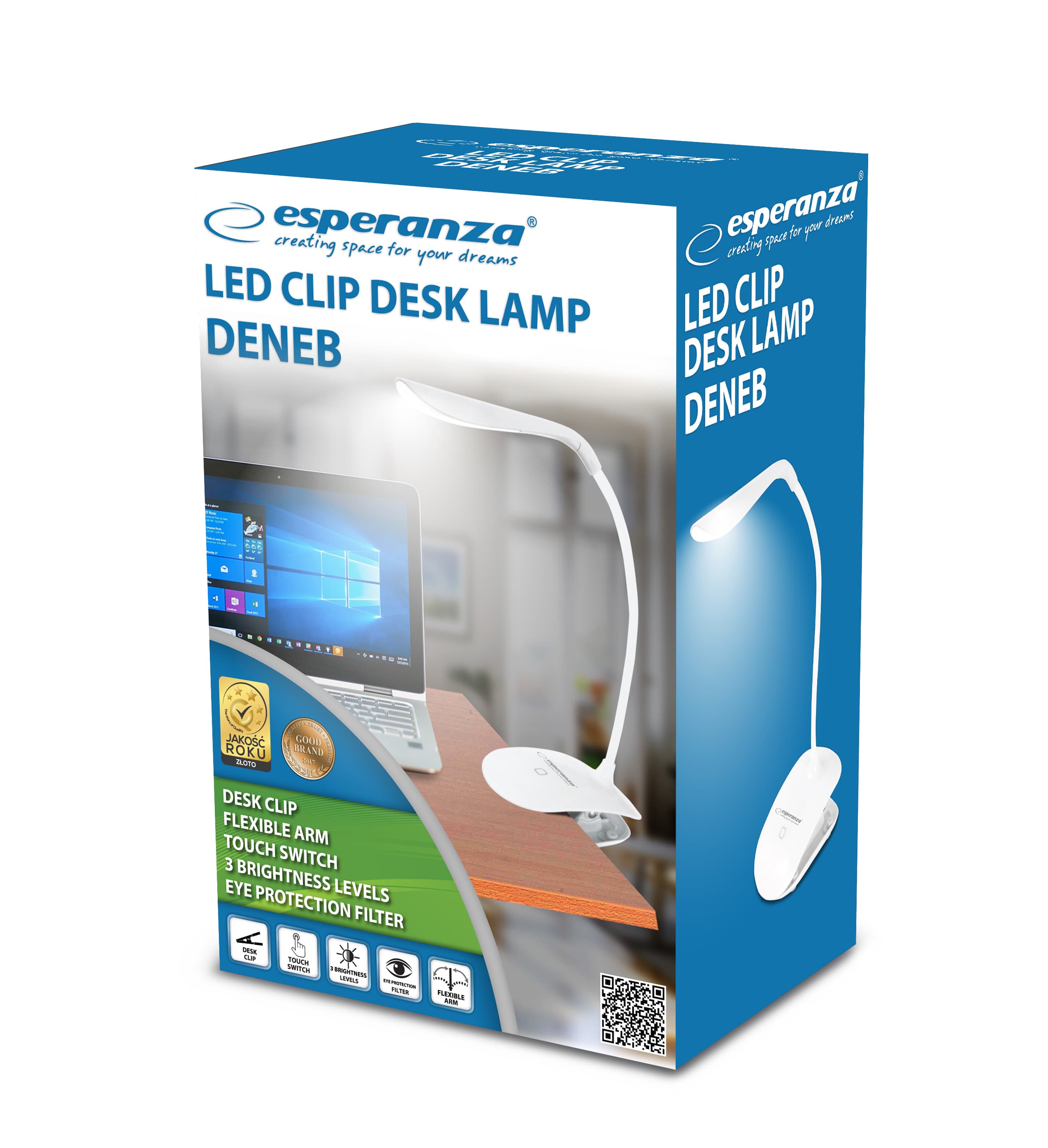 Esperanza Deneb ELD104W LED namizna svetilka s klipsom, bela 2